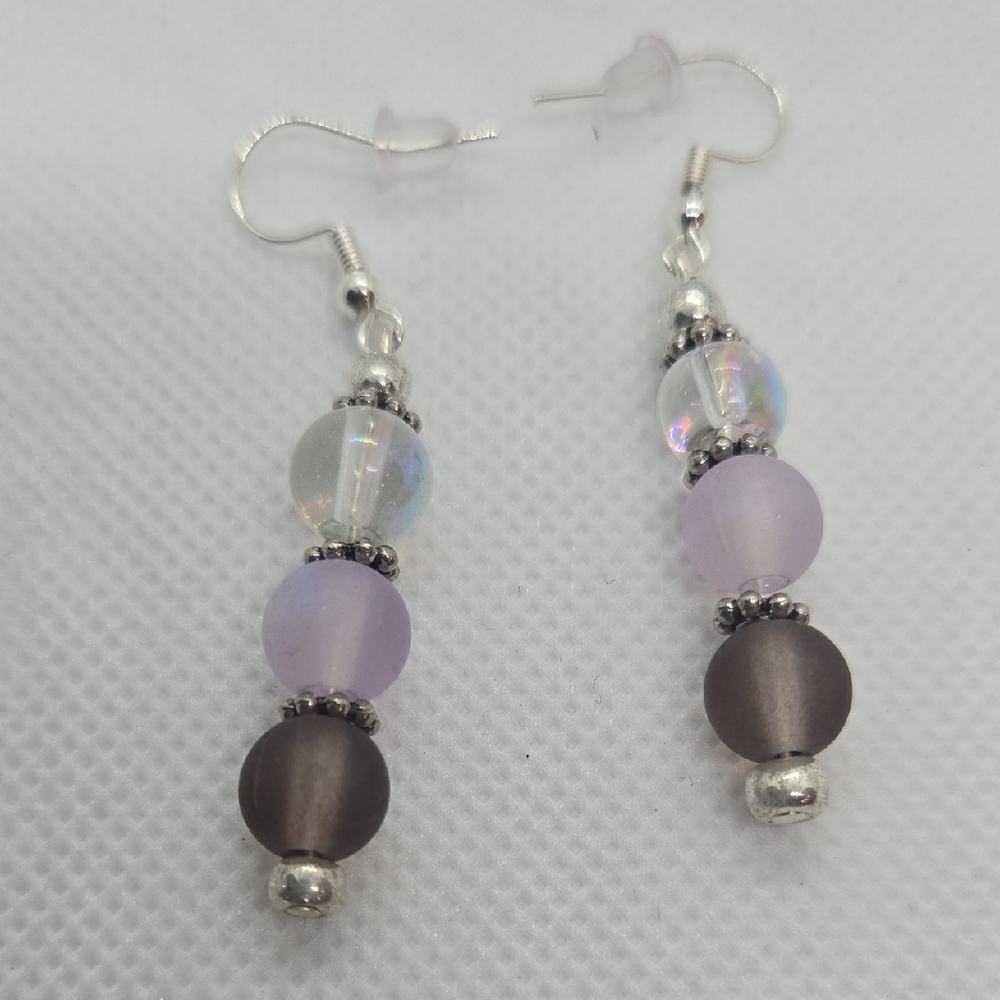 Elegant Purple and Silver Beaded Earrings